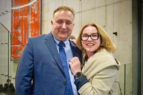 Beata Kalinowska and Jacek Nowak at the Shen Yun Performing Arts performance at Opera Hall of the Center for the Meeting of Cultures on March 9, 2024. (Mary Mann/The Epoch Times)