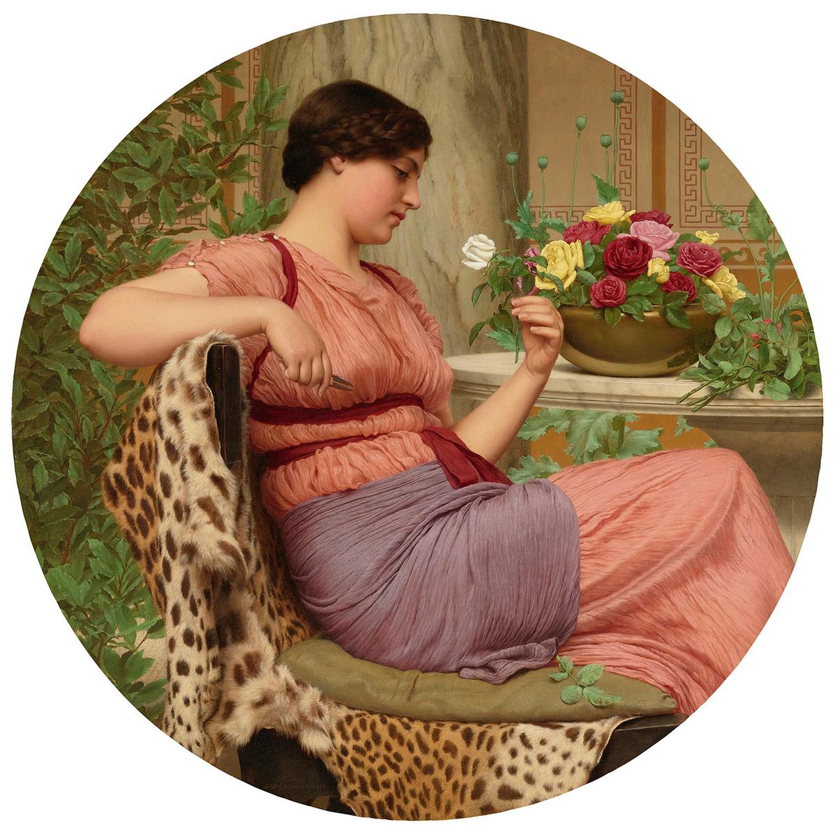 In "Romeo and Juliet," Juliet poses the question: If a rose was called by another name, would it still have its trait: a sweet smell? "The Time of Roses," 1916, by John William Godward. Oil on canvas. Private collection. (Public Domain)