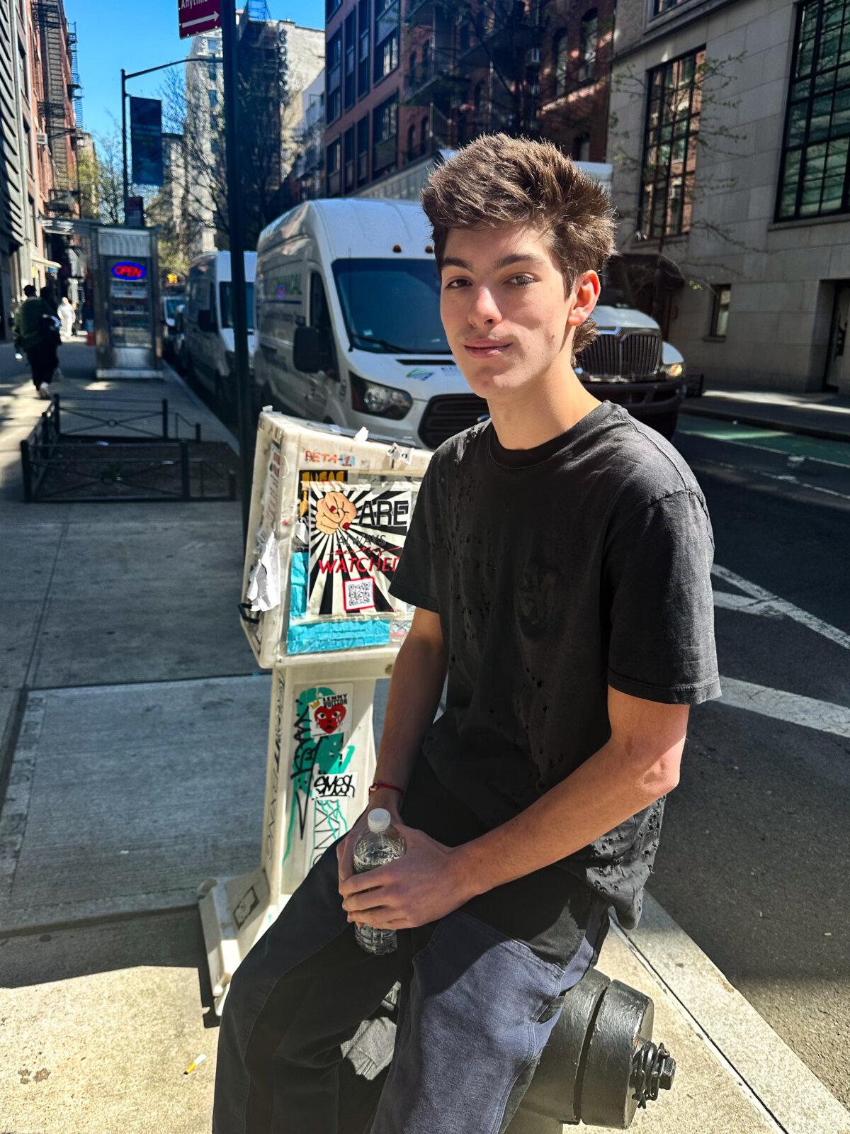 Max Hayim skipped class at The New School on April 22, 2024, because of anti-Israel protests. (Juliette Fairley/Epoch Times)