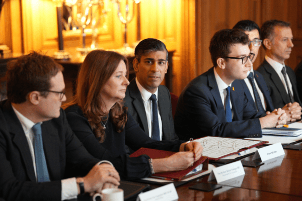 Prime Minister Rishi Sunak chairs a meeting with vice chancellors from some of the country's leading universities and representatives from the Union of Jewish Students in Downing Street to discuss efforts to tackle anti-Semitism on campus and protect Jewish students, in London on May 9, 2024. (Carl Court/PA)