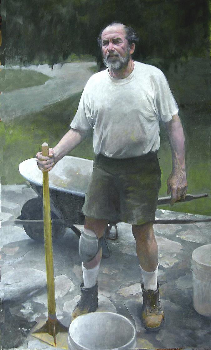 "The Stonemason," 2009, by Burton Silverman. Oil on linen, 50 inches by 30 inches. (Courtesy of Burton Silverman)